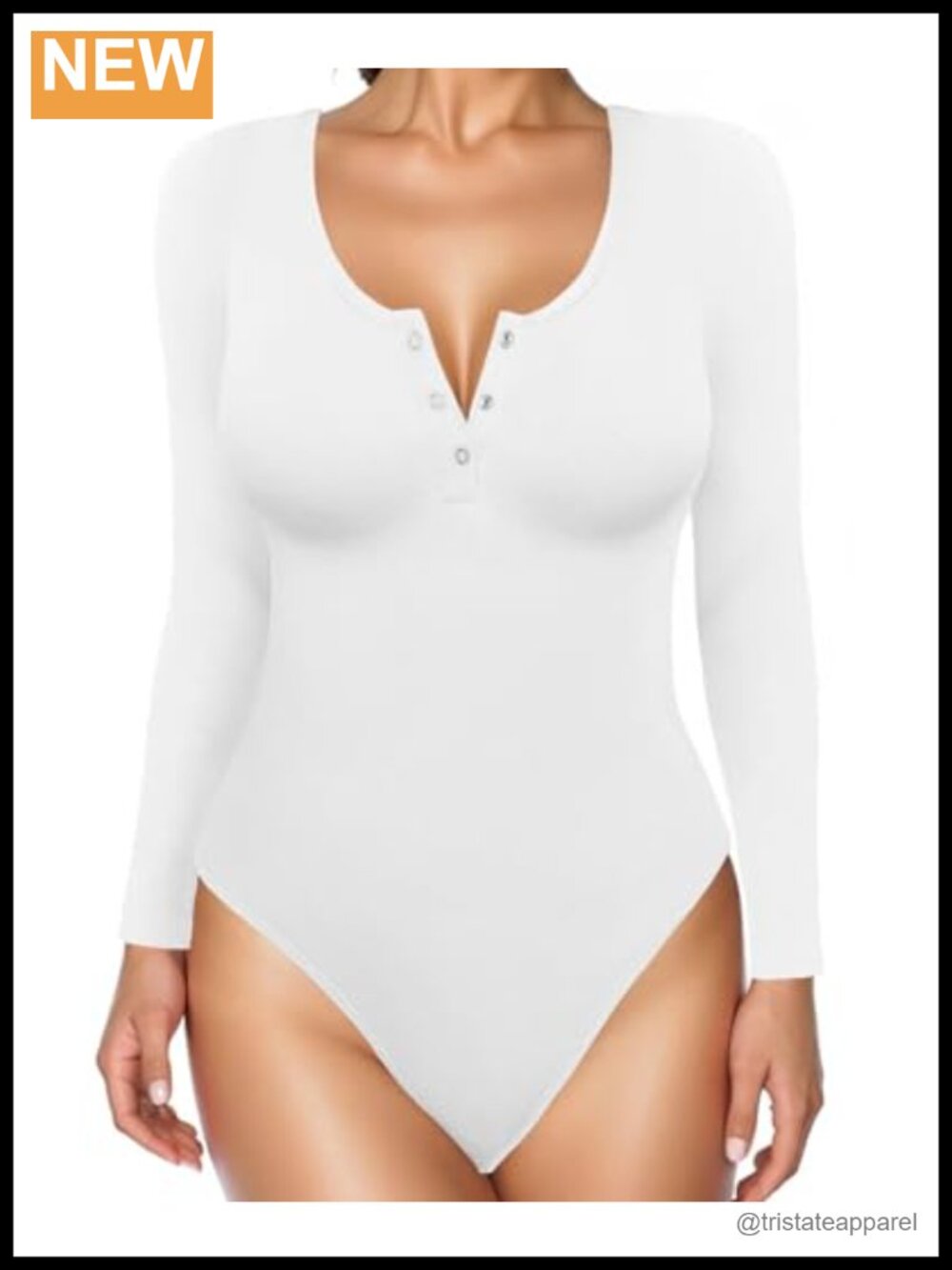 Long Sleeve Bodysuit Shapewear Tummy Control Thong Henley Top